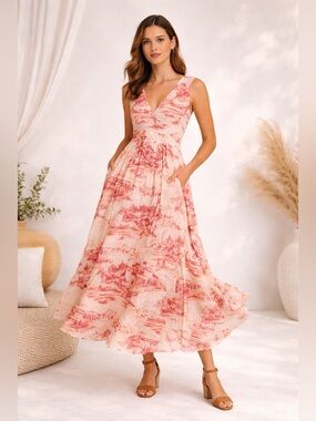 New NWT Reformation Farah Size 10 Sleeveless V-Neck Midi Blush/Ivory Dress